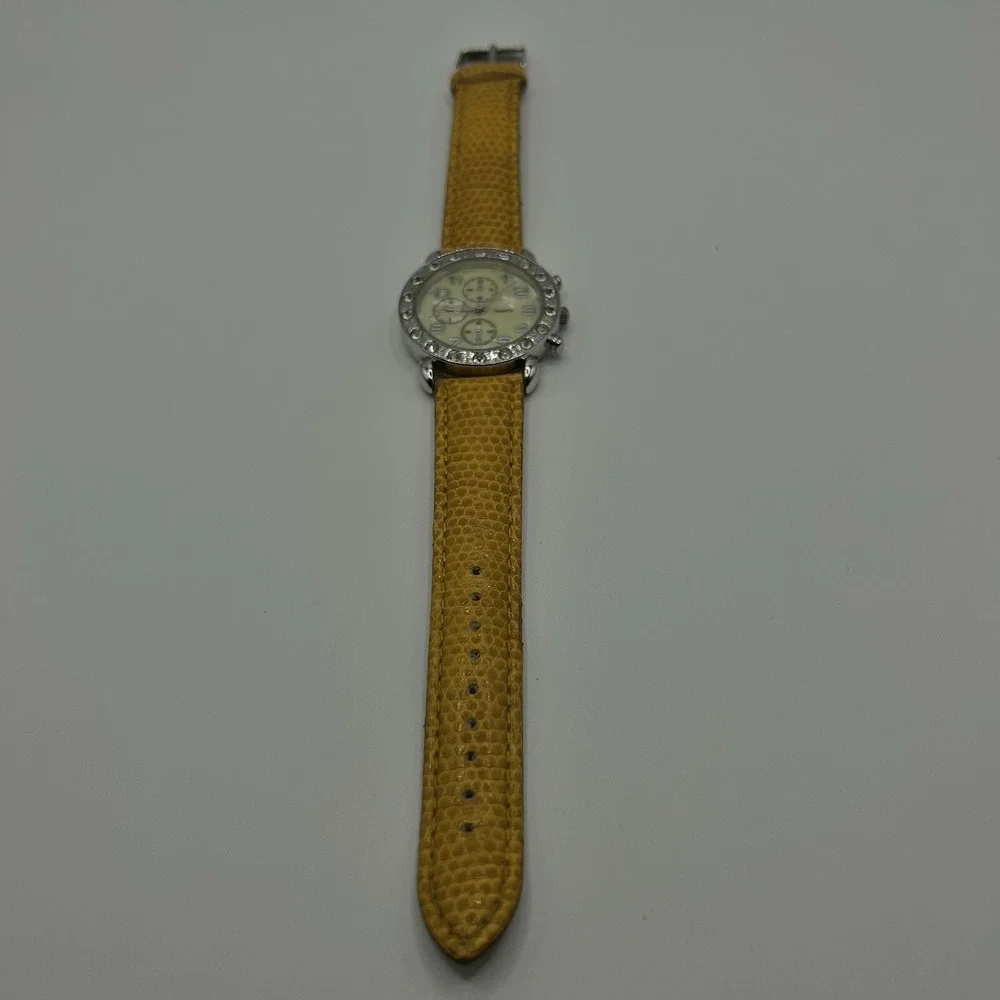 CG Women's Quartz Watch Rhinestone Bezel MOP Dial Plastic Band Needs New Battery